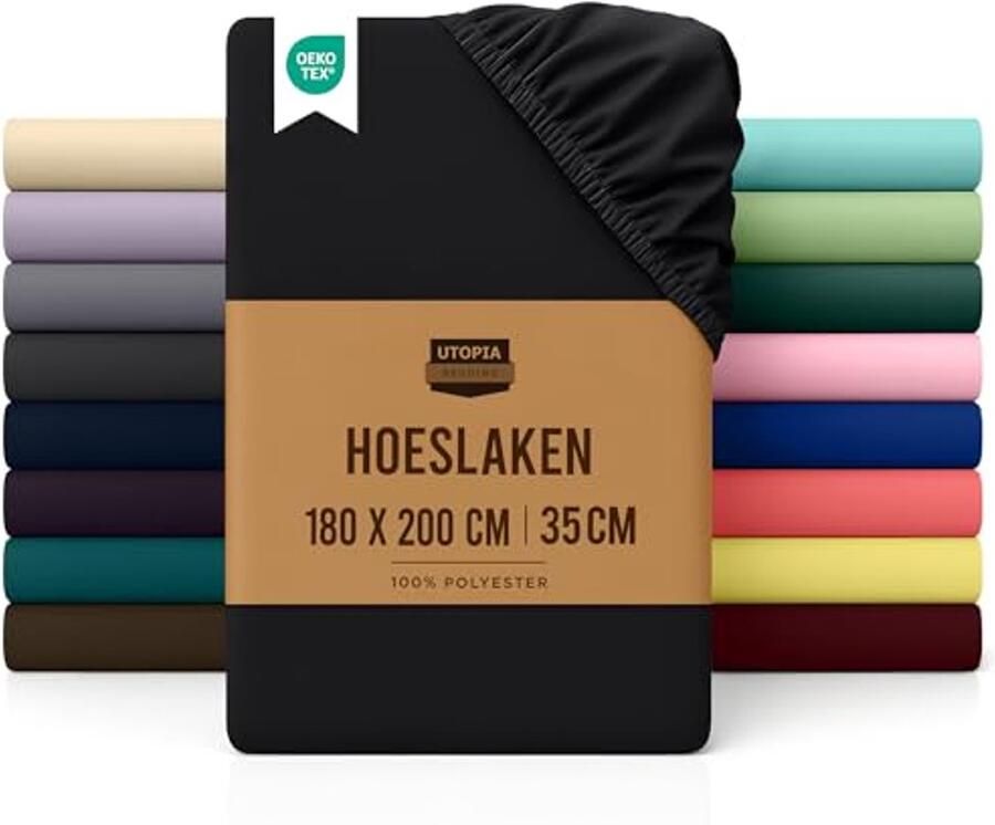 Onderlaken 180 x 200 cm Dik Matras Geborsteld Microvezel-Polyester Zwart