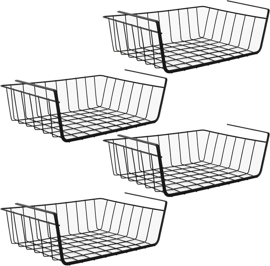 Onderrek Opbergmand Hangmand Rek Onderkast Metalen Organizer voor Keuken Kantoor Eetkamer Badkamer Kast Zwart (4 Stuks)