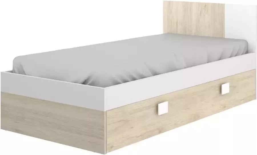 Vente-unique Uitschuifbed 2 x 90 x 190 cm Kleuren: eiken en wit SONIA L 196 cm x H 79 cm x D 97 cm - Foto 2