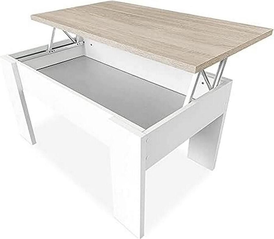 Online Verstelbare Salontafel Witte Afwerking Voor Woonkamer of Eetkamer Duérmete Met Deksel Cambria 90x50x46-57 cm Hout