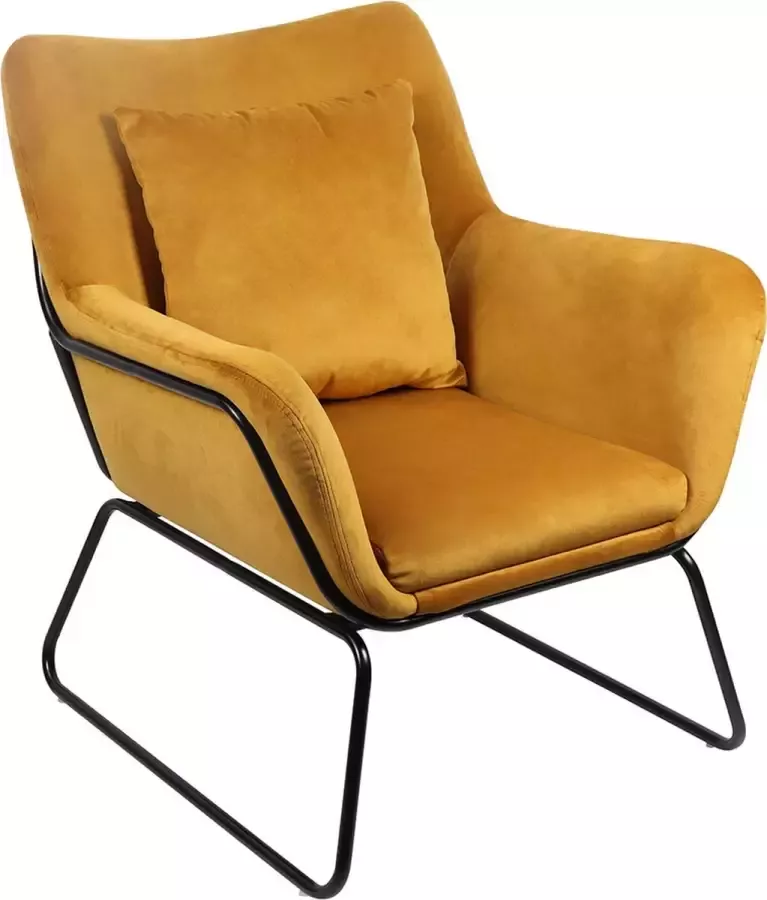 Ontspannen stoel met fluwelen cover mosterd geel - Foto 1