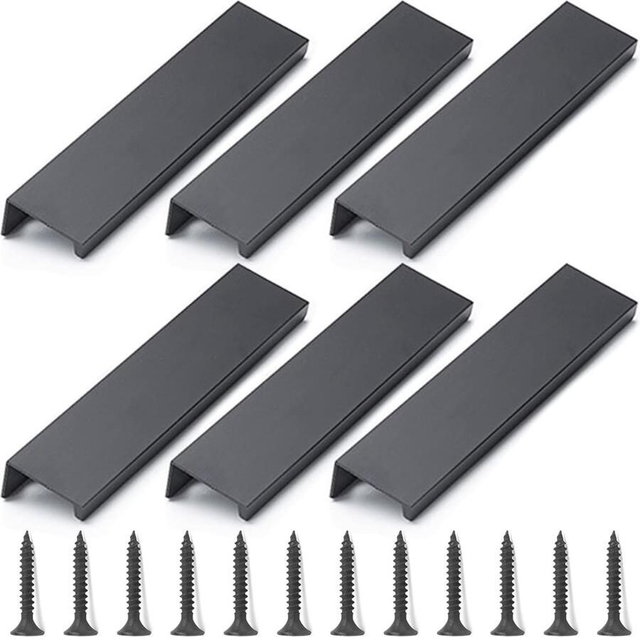 Luvetrex Onzichtbare Aluminium Handgrepen Set van 6 voor Kasten en Deuren Inclusief Schroeven 96 mm