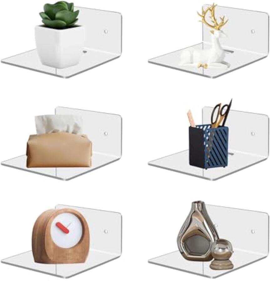 Onzichtbare boekenkast voor aan de muur set van 6 zwevende planken voor muren acryl wandrek kinderkamer voor boeken slaapkamer badkamer