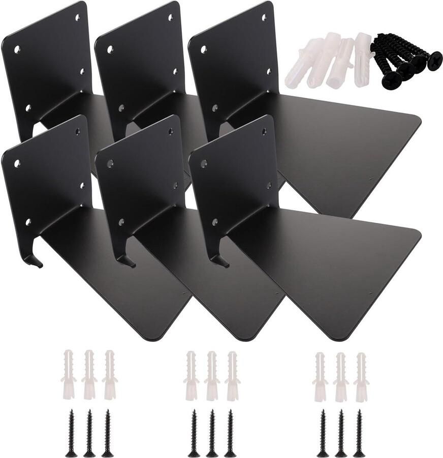 Onzichtbare zwart zwevende boekenkast voor aan de muur 6 stuks metalen zwevende boekenplanken voor kantoor klaslokaal bibliotheek