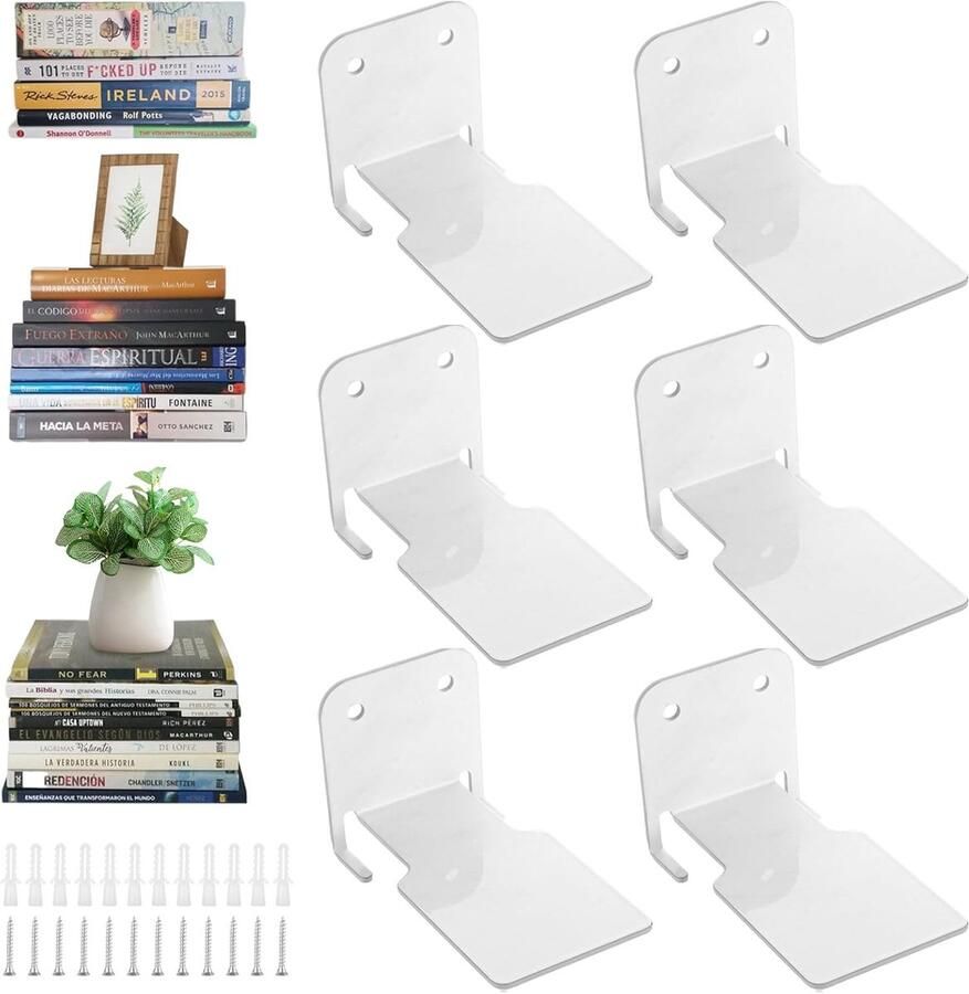 Onzichtbare boekenkast zwevend wandrek 6 stuks wit metaal