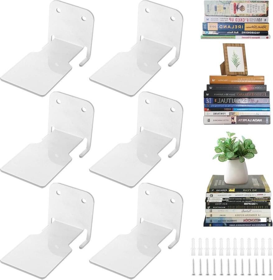 Onzichtbare Boekenkast Zwevend Wandrek Multifunctionele Boekenplank 6 Stuks Wit Metaal