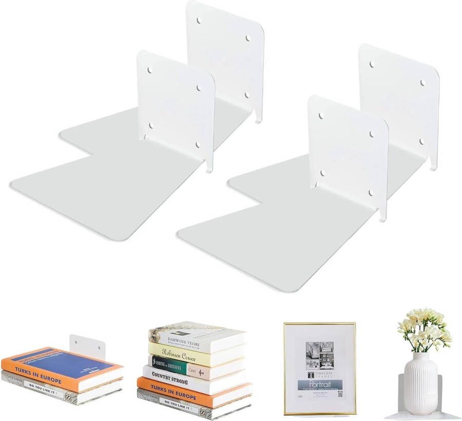 Onzichtbare boekenplank zwevende boekenplank zwevende wandwand voor slaapkamer zwevende boekenplank multifunctionele wandplanken voor thuis voor kantoor keuken wit 4 stuks