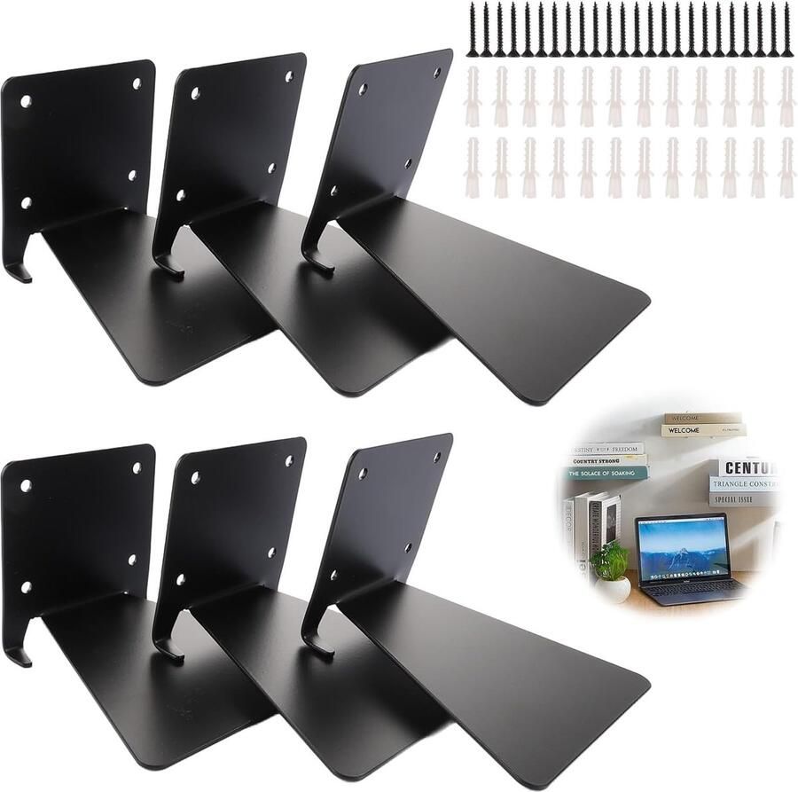 Onzichtbare boekenrek zwevende boekenkast onzichtbaar zwart onzichtbare planken voor boeken boekenrek onzichtbare muur voor thuis kantoor bibliotheek 6 stuks