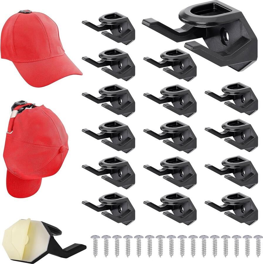 Pak van 16 zelfklevende pettenhouders pettenhouder wandhouder voor baseballpetten pettenhouder petopberger voor aan de muur hoedenhouder baseballpethouder zwart