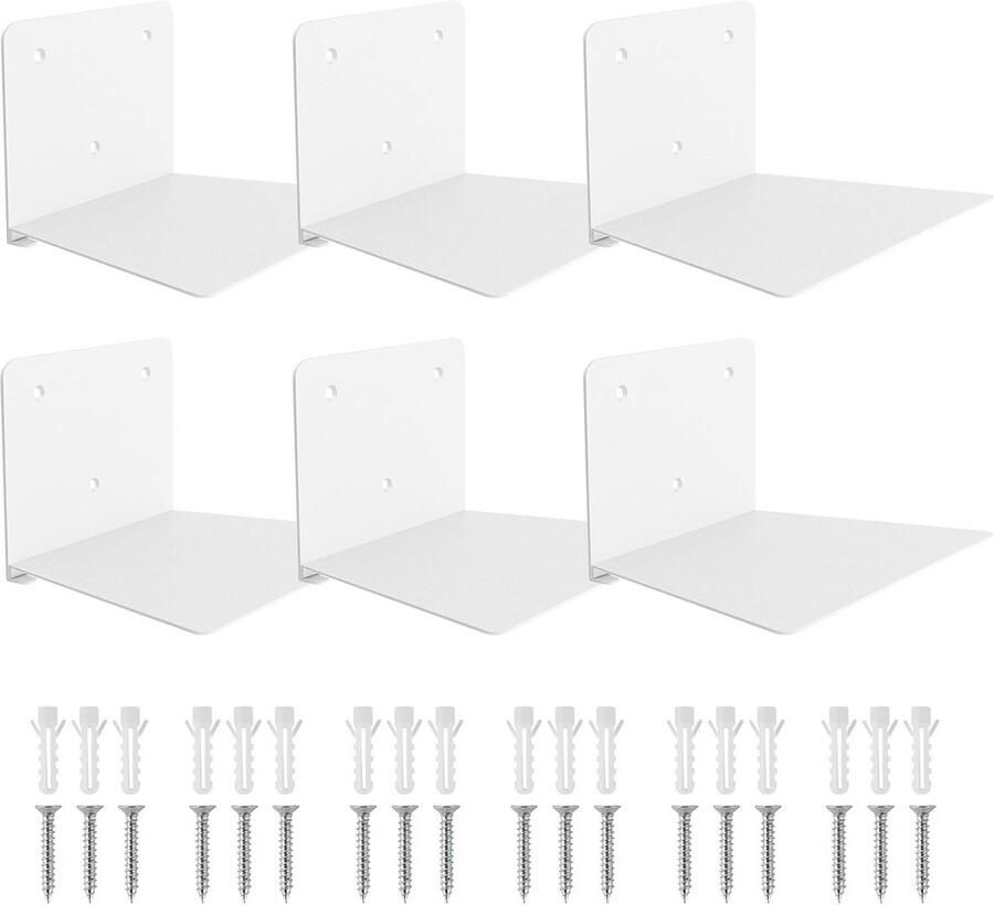 Onzichtbare metalen wandplanken set van 6 voor boeken in slaapkamer en woonkamer