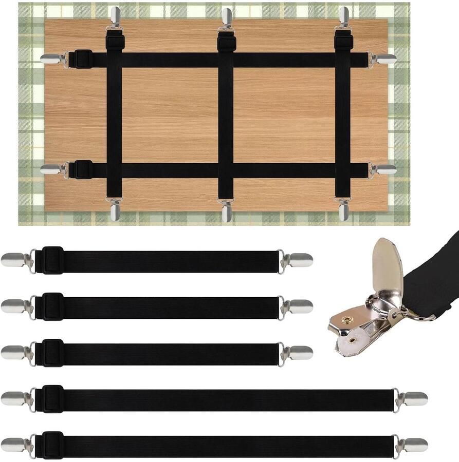 Onzichtbare tafelkleedklemmen Verstelbaar en veilig 4 stuks zwart polyester