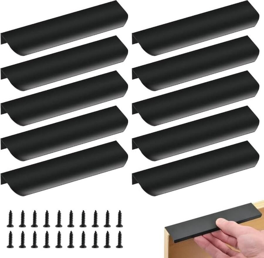 Luvetrex Onzichtbare Zwarte Handgrepen Set van 10 voor Kasten Deuren en Laden 80 mm