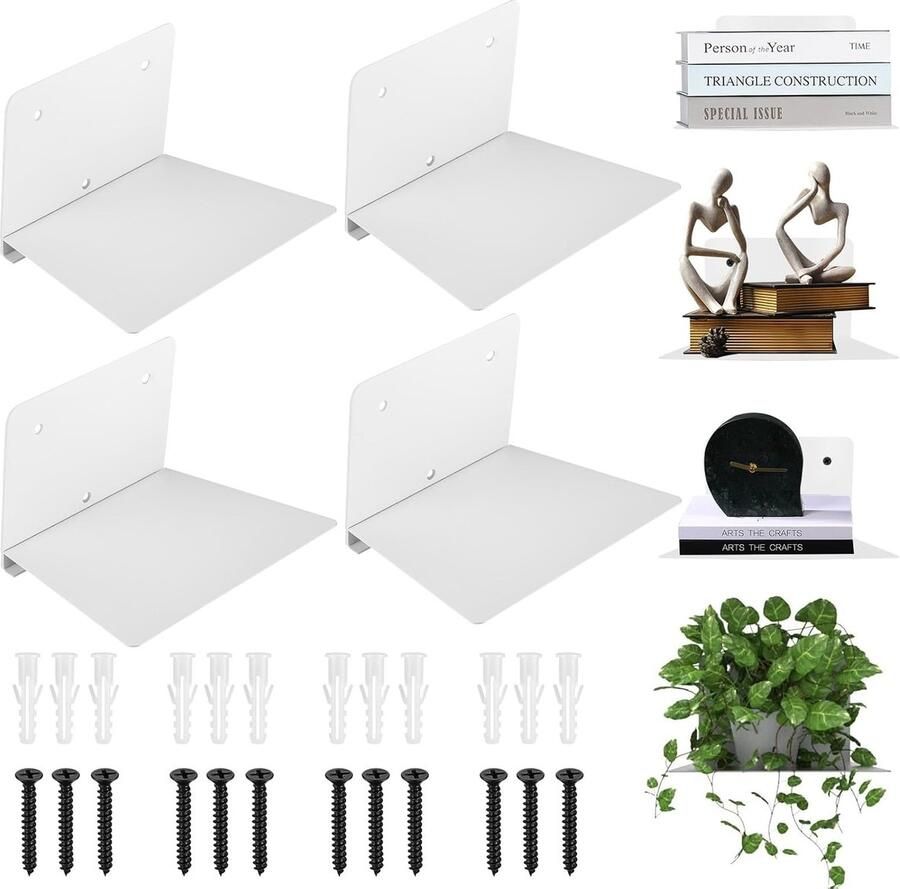 Onzichtbare zwevende boekenkast moderne uitstraling set van 4 roestvrij staal