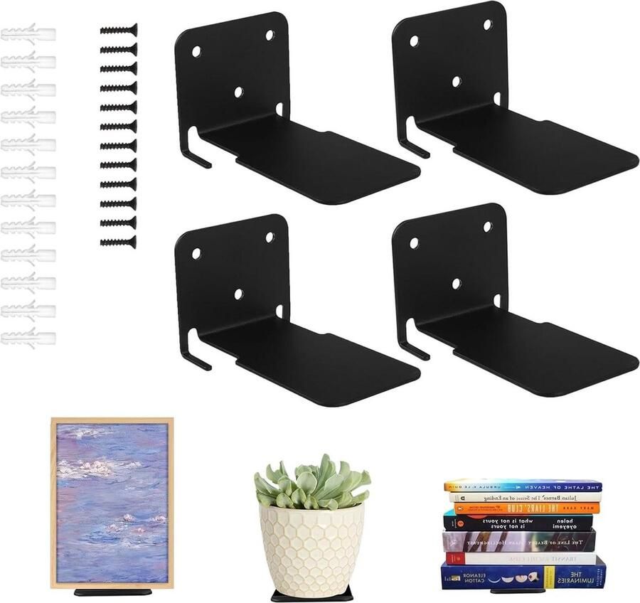 Onzichtbare zwevende boekenkast set van 4 verborgen geboorde planken wandrek van ijzer voor thuiskantoor keuken