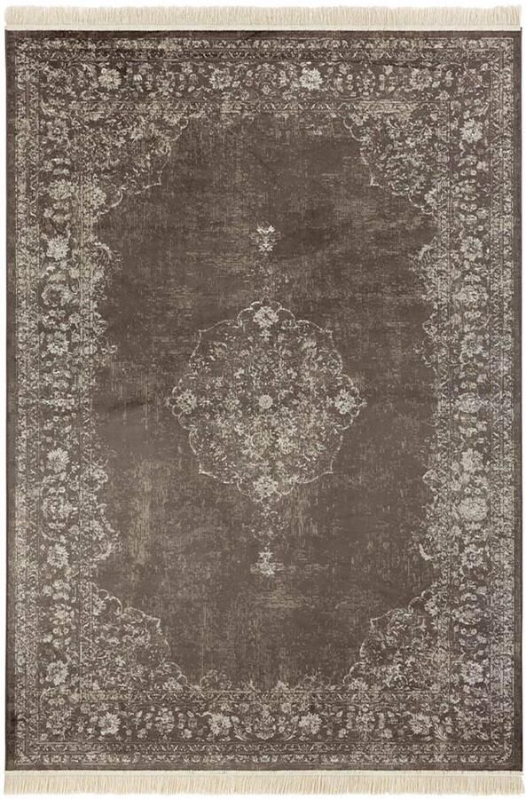 Oosters fluwelen tapijt met franjes 1 stuk grijs meerkleurig 95 x 140 cm