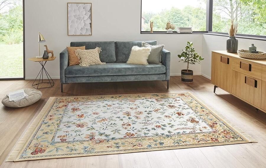 Oosters fluwelen tapijt met franjes grijs meerkleurig 1 stuk 60% viscose 40% katoen 95 x 140 cm