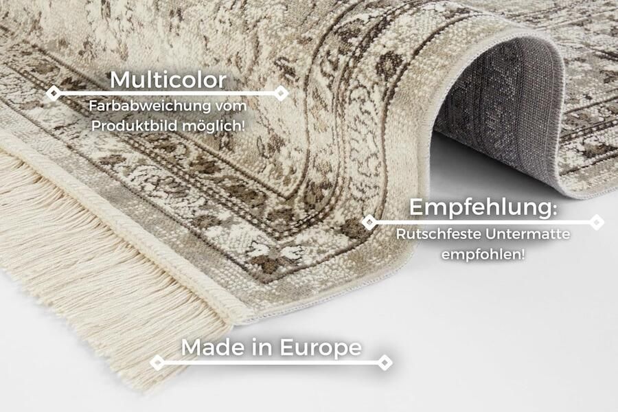 Oosters fluwelen tapijt met franjes grijs meerkleurig 1 stuk 60% viscose 40% katoen 95 x 140 cm