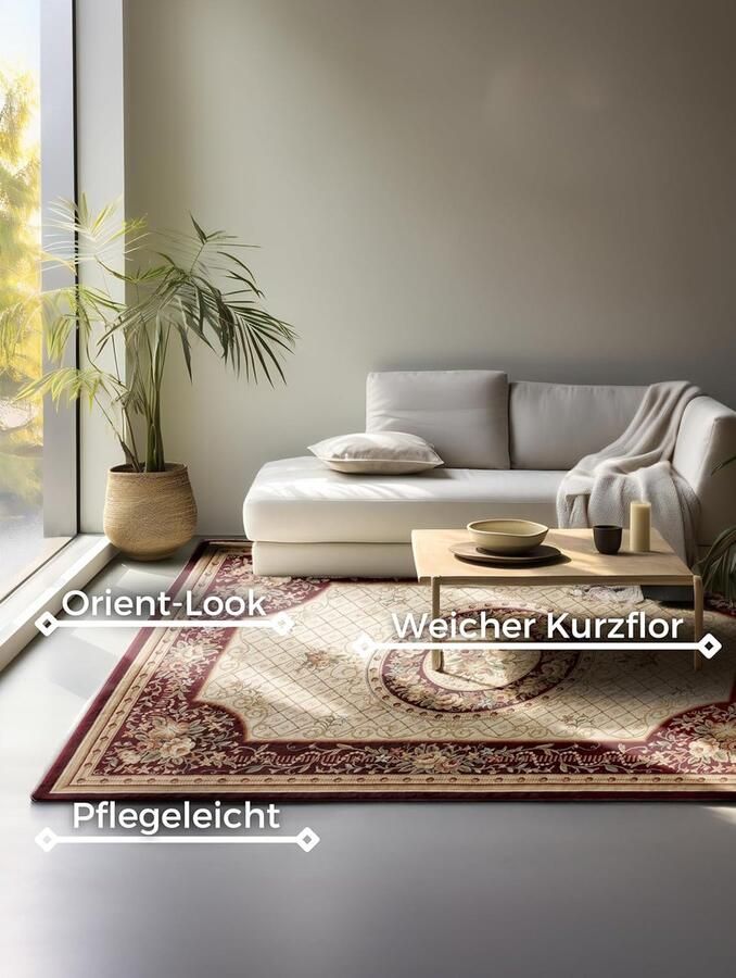 Oosterse loper klassiek tapijt voor woonkamer 120 x 170 cm rood-crème