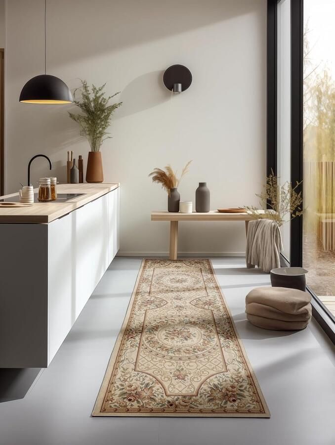 Oosterse loper klassiek woonkamertapijt 1 stuk crème 80 x 240 cm