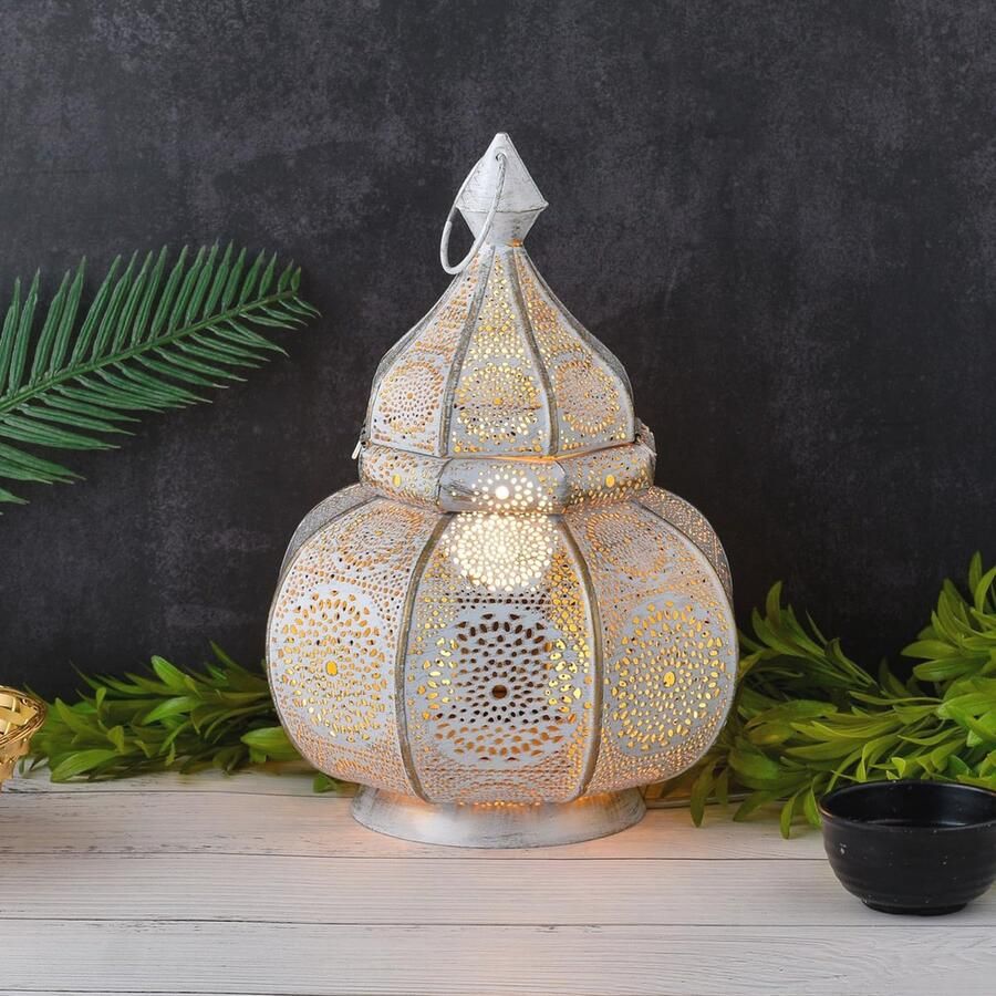 Oosterse Tafellamp en Lantaarn van Metaal 30 cm Hoog