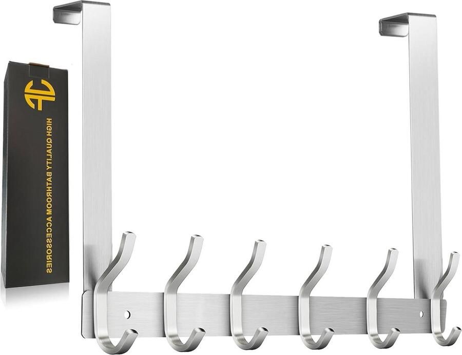 Op te hangen deurkapstok roestvrij staal 6 dubbele haken handdoekhouder zilver 21 cm