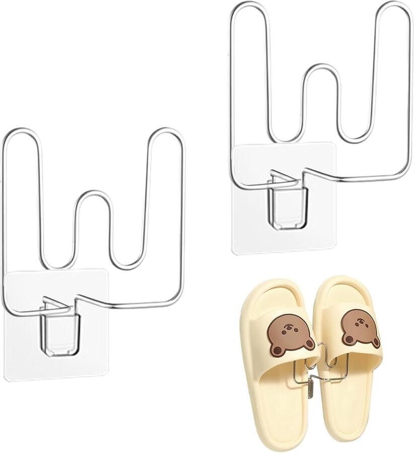 Op te Hangen Schoenenrek Kleine Schoenenorganizer Ruimtebesparend Wandschoenenrek Metaal Zelfklevend 2 Stuks