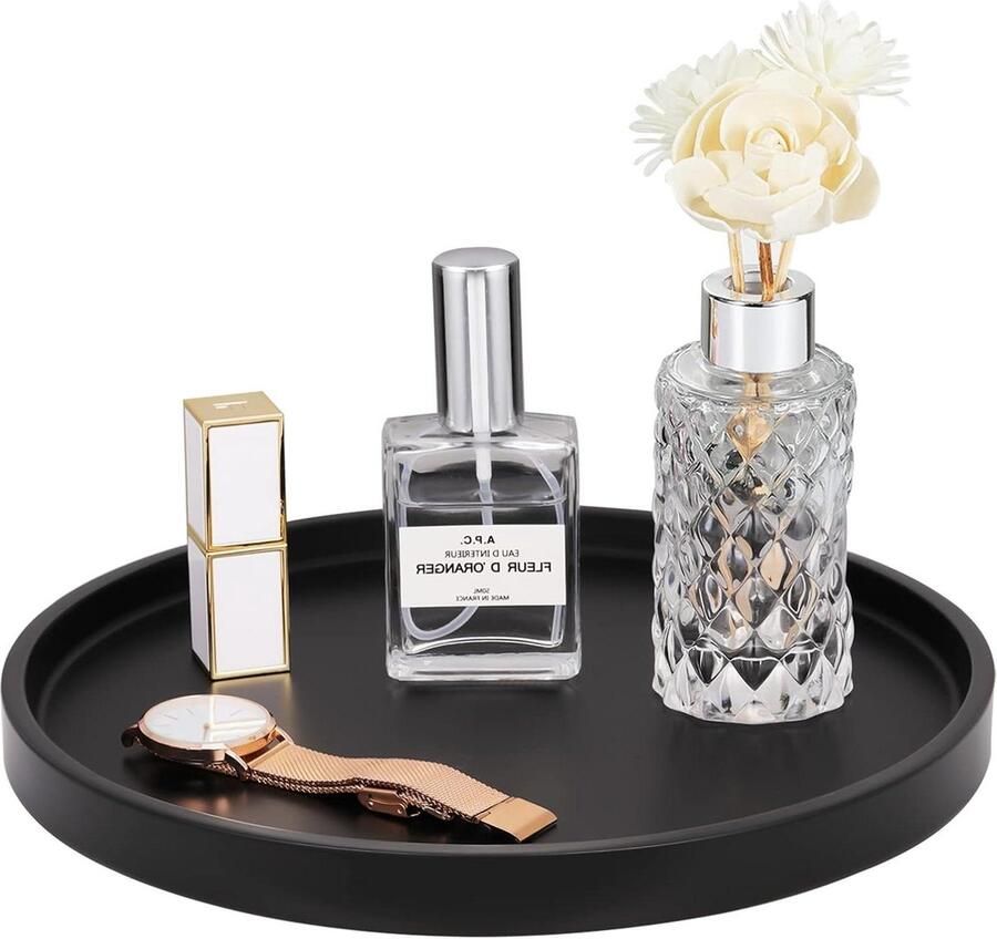 Opbergbakje van Hars Ronde Tray Decoratieve Opslag Voor Badkamer Toilet Tank Slaapkamer Keukenaanrecht Sieradenopslag Dressoir Tray voor Kaars Lotionfles Cosmetica Mat Zwart