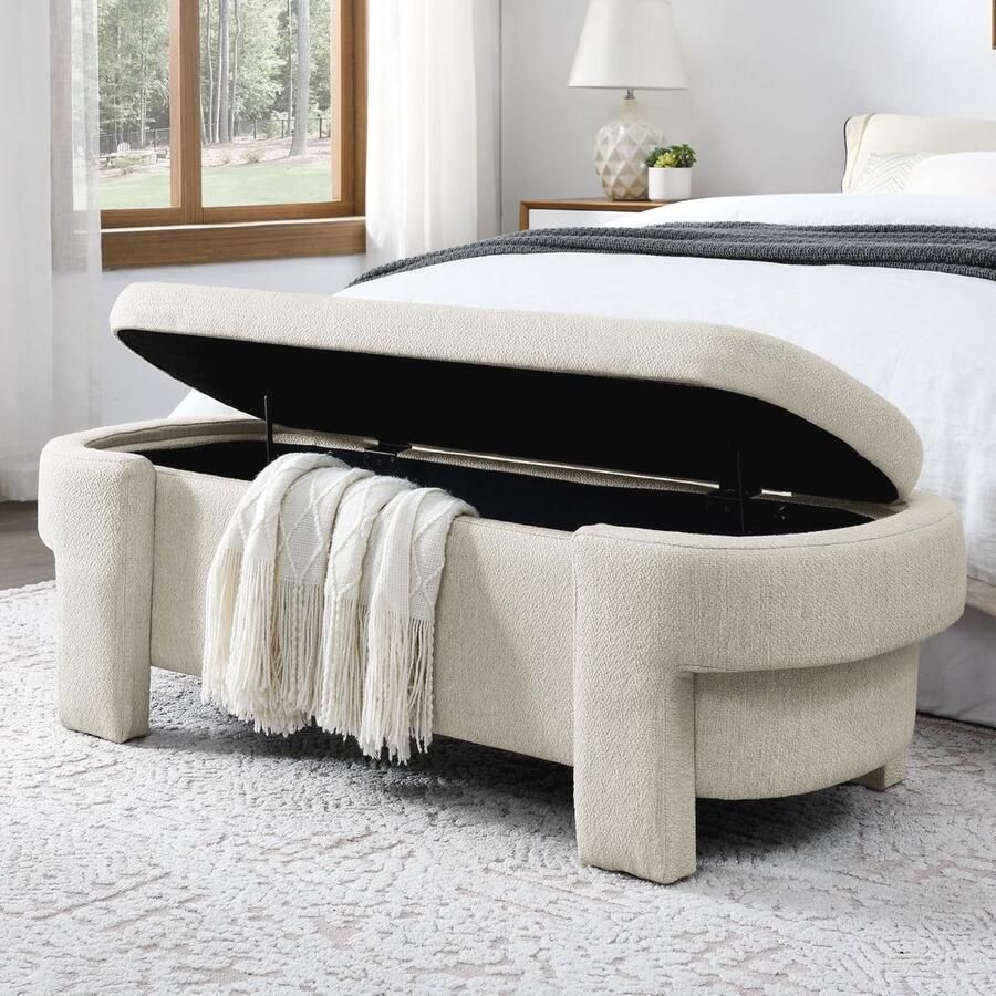 Opbergbank 51 inch Luxe gestoffeerde ottomaanse bank met grote opbergruimte voor woonkamer entree en slaapkamer