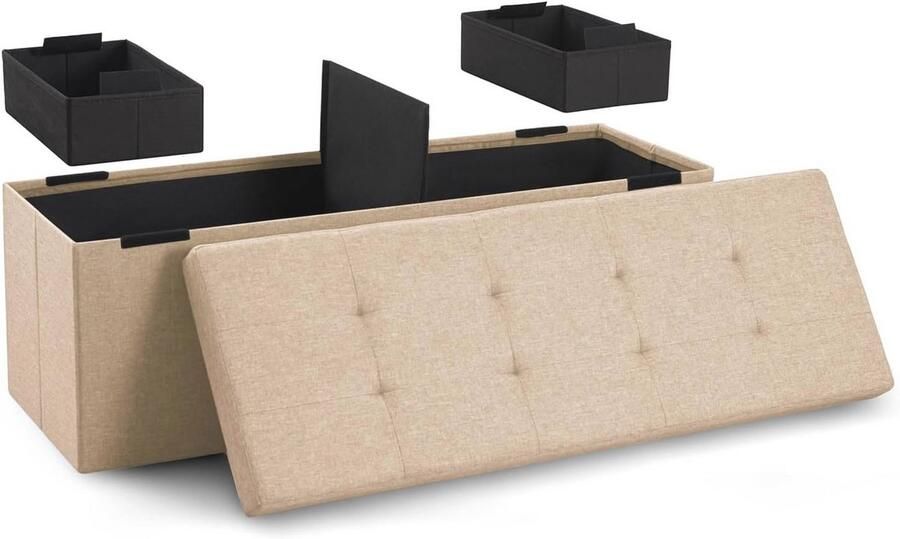 Opbergbank met 2 Extra Dozen Slaapkamerbank 110x38x38 cm Beige Ruimtebesparende Opbergruimte voor Binnen