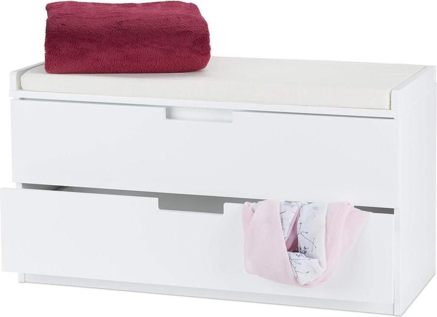 Opbergbank met 2 lades ruimtebesparend 1 stuk wit HxBxD: 48 5 x 87 x 38 cm