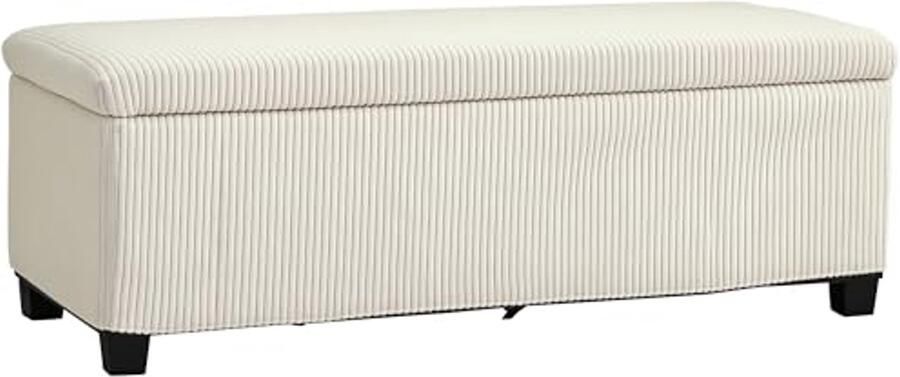 Opbergbank met afneembaar deksel 112 cm corduroy voetenbank voor woonkamer en slaapkamer beige