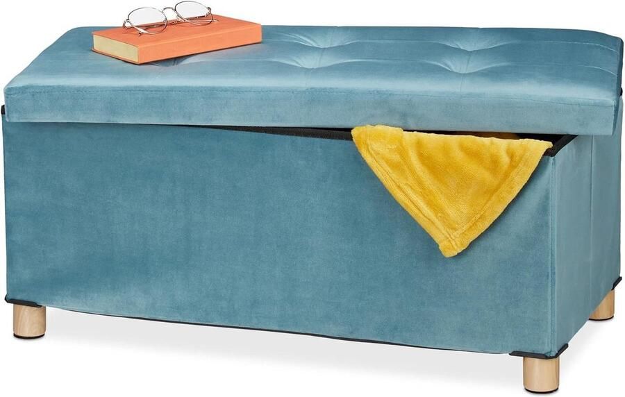 Opbergbank opvouwbaar 1 stuk turkoois fluweel 34x76x38 cm