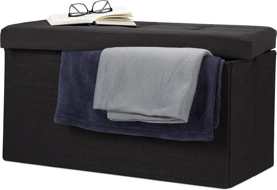 Opbergbank Opvouwbaar Geschikt voor maximaal 300 kg 1 stuk Zwart Linnen 38 x 76 x 38 cm