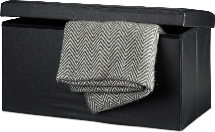 Opbergbank opvouwbaar perfect voor extra opbergruimte 1 stuk zwart kunstleer 38 x 76 x 38 cm