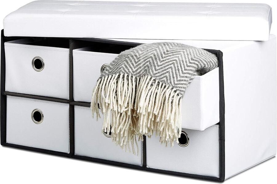 Opbergbank opvouwbaar zitbank met opbergruimte 1 stuk wit kunstleer 38 x 76 x 38 cm