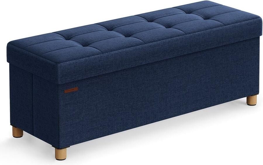 Rootz Living Rootz Opbergbank Ottomaanse Middernachtblauw Linnen gestoffeerd Met schuim gevoerd MDF-frame 38 cm x 110 cm x 40 cm Gewicht 10 kg Capaciteit 300 kg 112 liter opbergruimte Zitkist Accessoirepakket Instructies