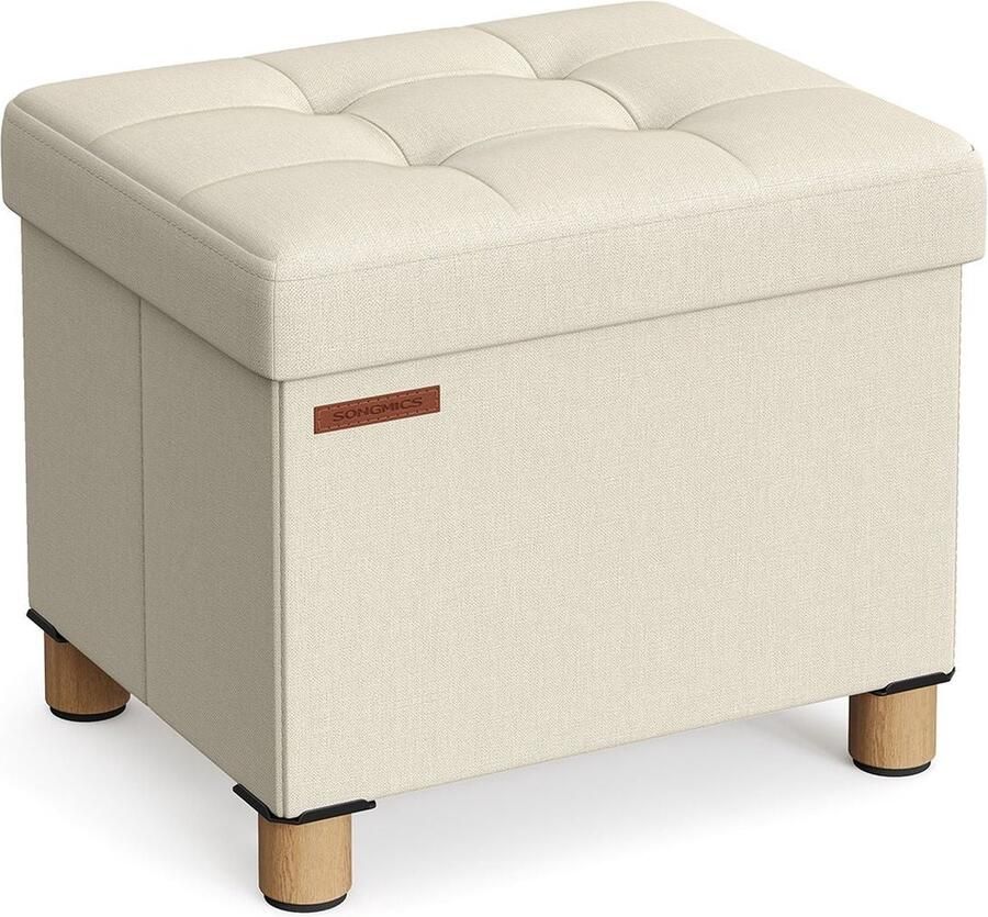 Rootz Living Rootz Opbergbank Voetensteun Gestoffeerde Kruk MDF Stof 25D Schuim 32cm x 40cm x 33 5cm Crème Wit