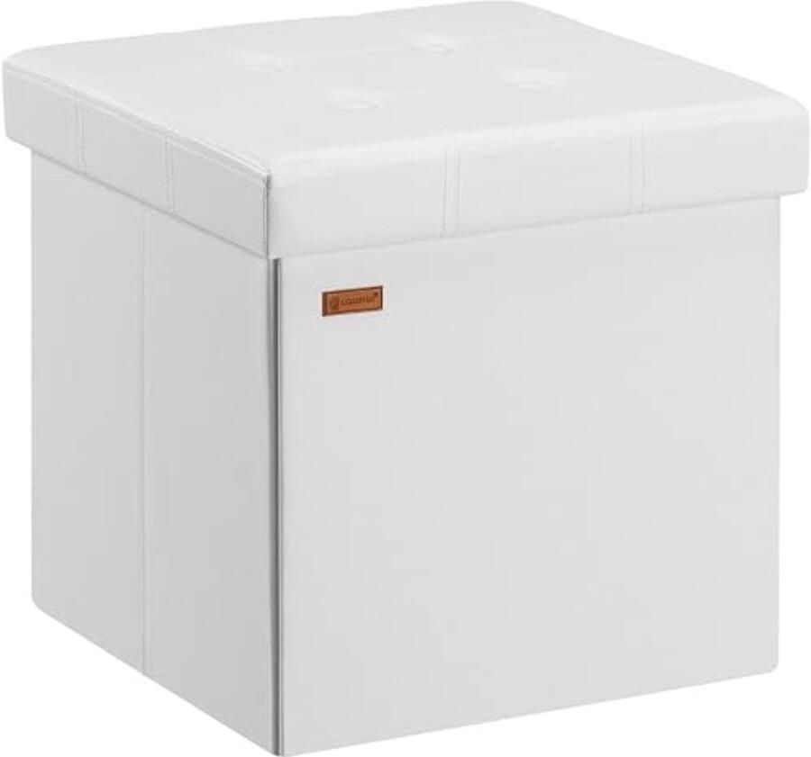 Opbergbankje Kunstleer 40x40x40cm Inklapbare Zitbank met Opbergruimte Multifunctionele Poef en Voetenbank