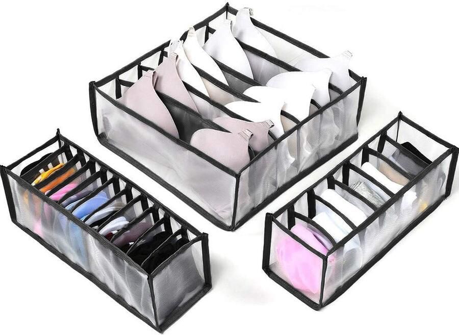 Opbergbox Kleding Organizer Nylon & Doorzichtig Venster Voor Snel Zicht 3 Voor Lades En Kasten Zwart