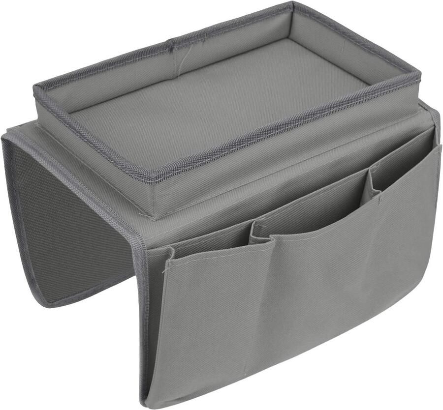 Opbergbox voor armleuningen van de bank Met bekerhouder Opbergrek voor de bank Geschikt voor het opbergen van mobiele telefoons tablets tijdschriften boeken brillen en kabels Geschikt voor fauteuils van de bank Met vijf zakken Grijs