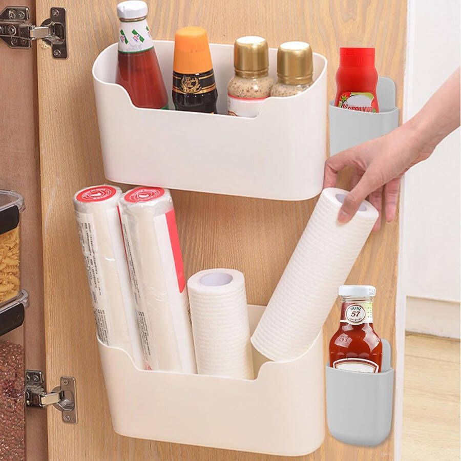 Opbergbox voor keukenkastdeur 4 stuks zelfklevende kastdeur-organizer wandgemonteerde opbergdoos kleine voorwerpen opbergdoos voor kast badkamer koelkast