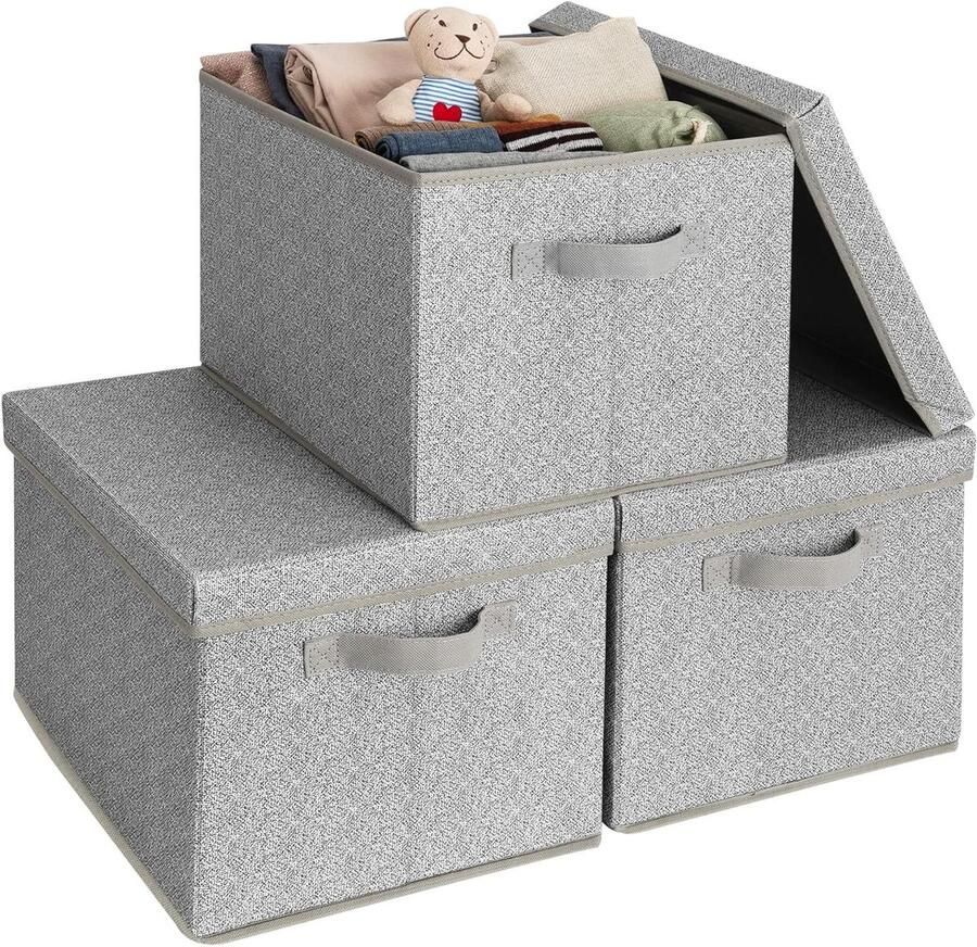 Opbergboxen met deksel Pak van 3 stoffen opbergdozen met deksels