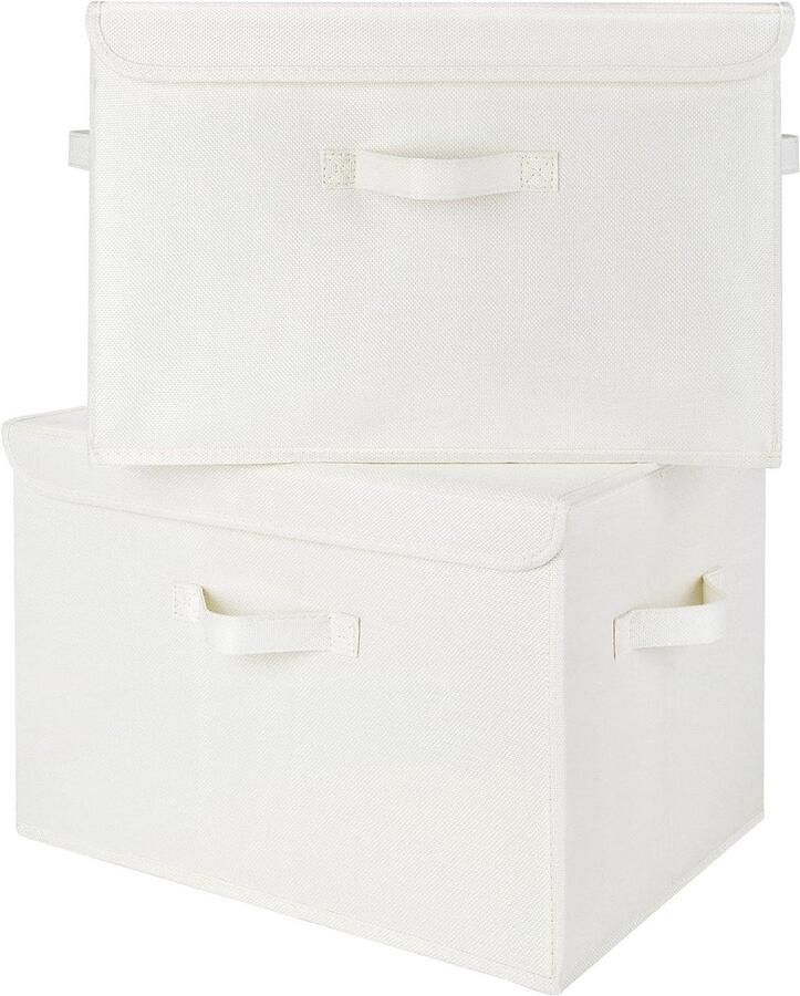 Opbergboxen met deksels groot pak van 2 stoffen opbergdozen opbergbakken kledingkast organizer Geel Wit