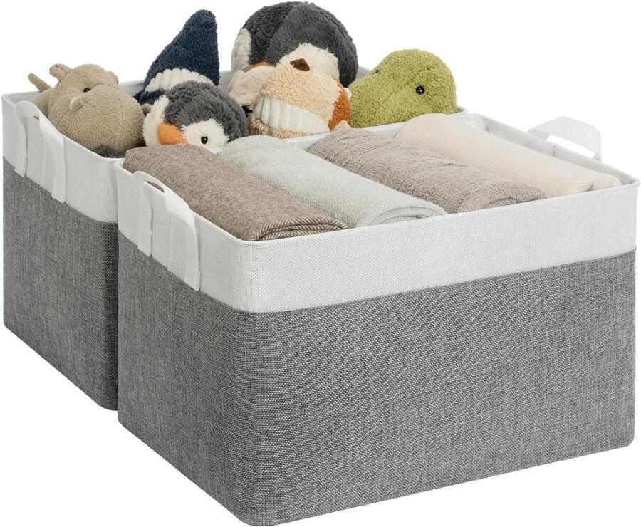 Opbergboxen met metalen frame Pak van 2 grote stoffen opbergdozen voor kledingkast organizer Opvouwbare opbergdoos voor kleding Wit Grijs