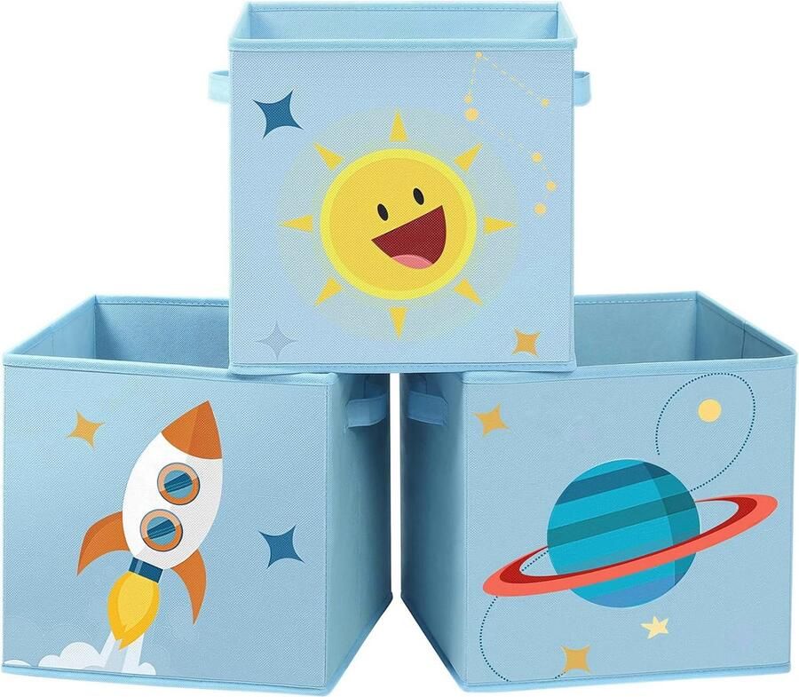 Opbergboxen set van 3 Stoffen dozen voor speelgoed en boeken Opvouwbaar met handgrepen Blauw 30x30x30 cm