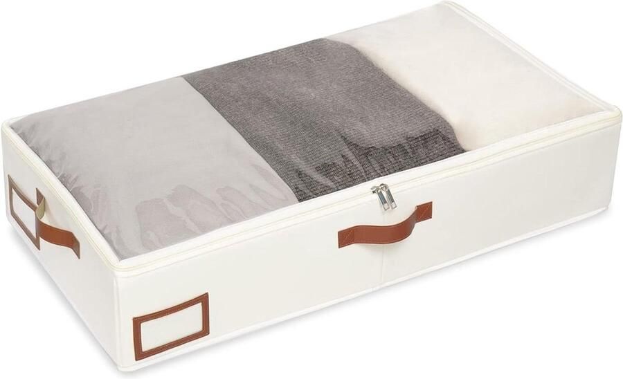 Opbergcontainers onder bed kledingorganizer met rits deken dekbed beddengoed 60x30x15cm beige SNH001BES-1 dekenkist