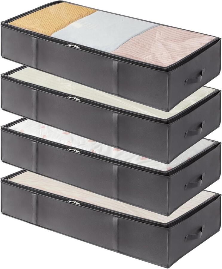Opbergcontainers voor onder het Bed 4-pack Grote Capaciteit Deken Opbergzakken met Versterkt Handvat Organisatie en Opslag voor Dekbedden Lakens Kleding Slaapkamer Kast Grijs
