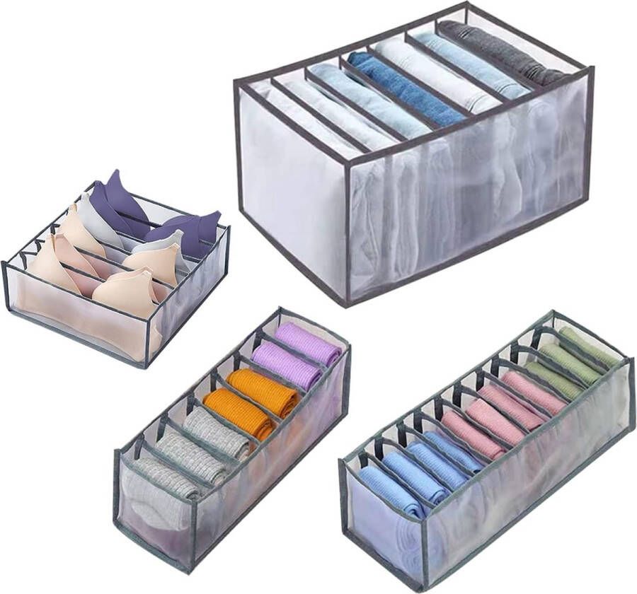 Opbergdoos 4 stuks kledingorganizer ondergoed lade-organizer opvouwbare mesh-opbergdoos beha-organizer wasbare kledingkastorganizer voor kleding broeken sokken