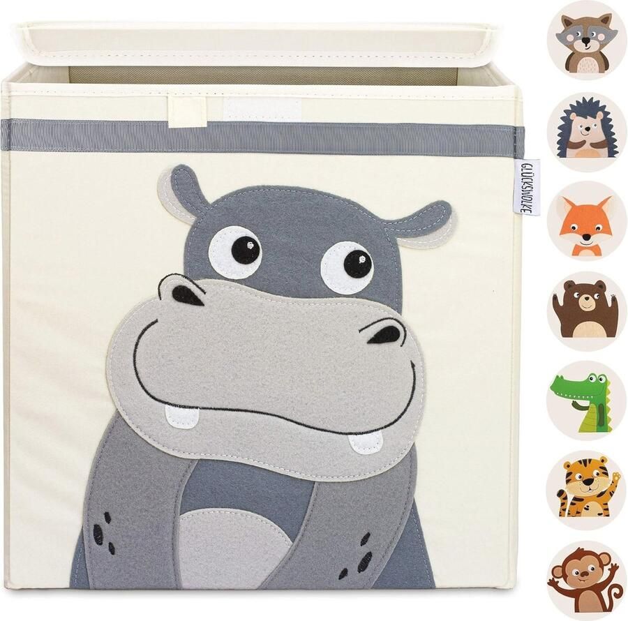Opbergdoos Kinderen met Deksel Speelgoedkist en Organisatordozen in Hippo Jungle Design (33x33x33 cm)