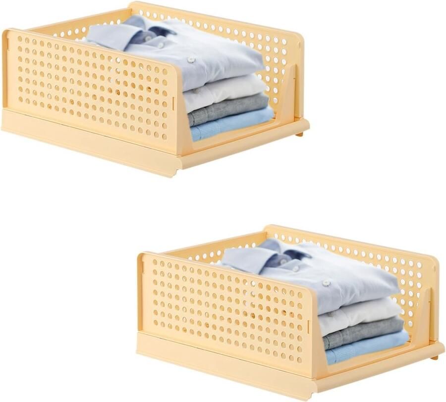 Opbergdoos kledingkast plastic kastorganizer kledingkast stapelbaar 2 stuks stapelbare ladeboxen groot kledingkast opbergsysteem stapelbaar voor kluisjes geel